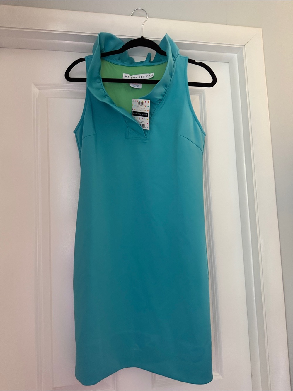 Gretchen Scott Bright Aqua Sleeveless Ruffle Neck Dress size-Small